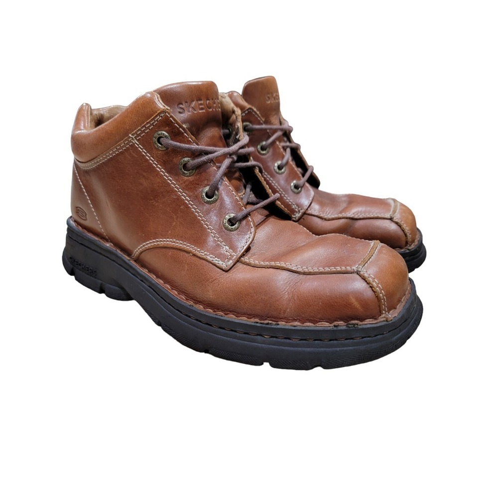 Skechers Y2K Mens Brown Leather Chunky Ankle Boots 4449‎ Sz 9.5